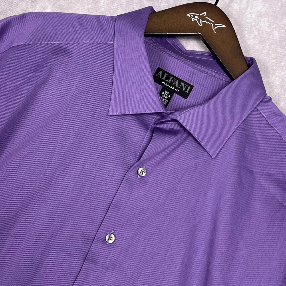 Alfani Button Down Shirt Mens XXL Purple Excellent Regular Fit Stretch Ribbed